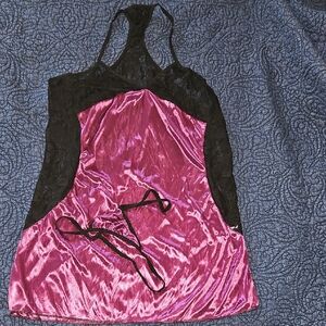 Elegant Pink and Black Lace Chemise